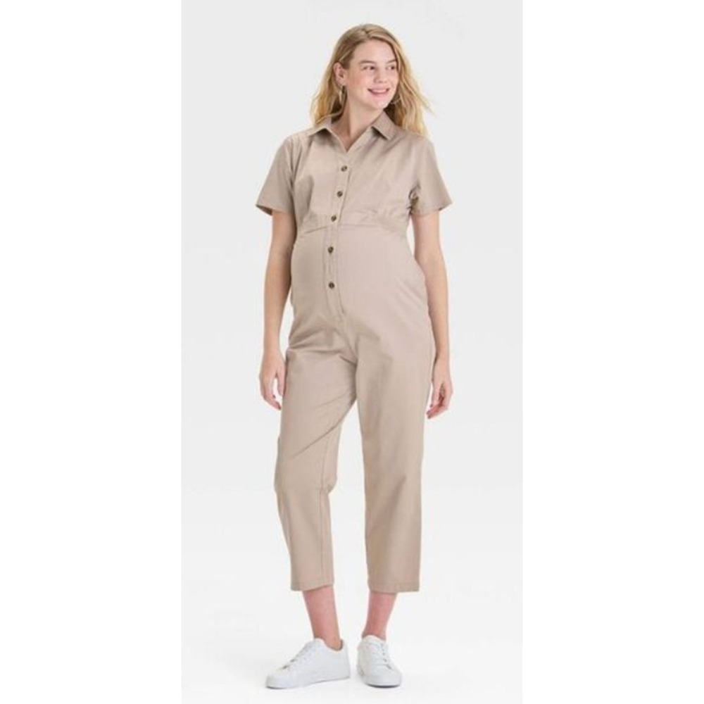 🥥 Isabel Maternity Short Sleeve Utility Jumpsuit Size S🆕